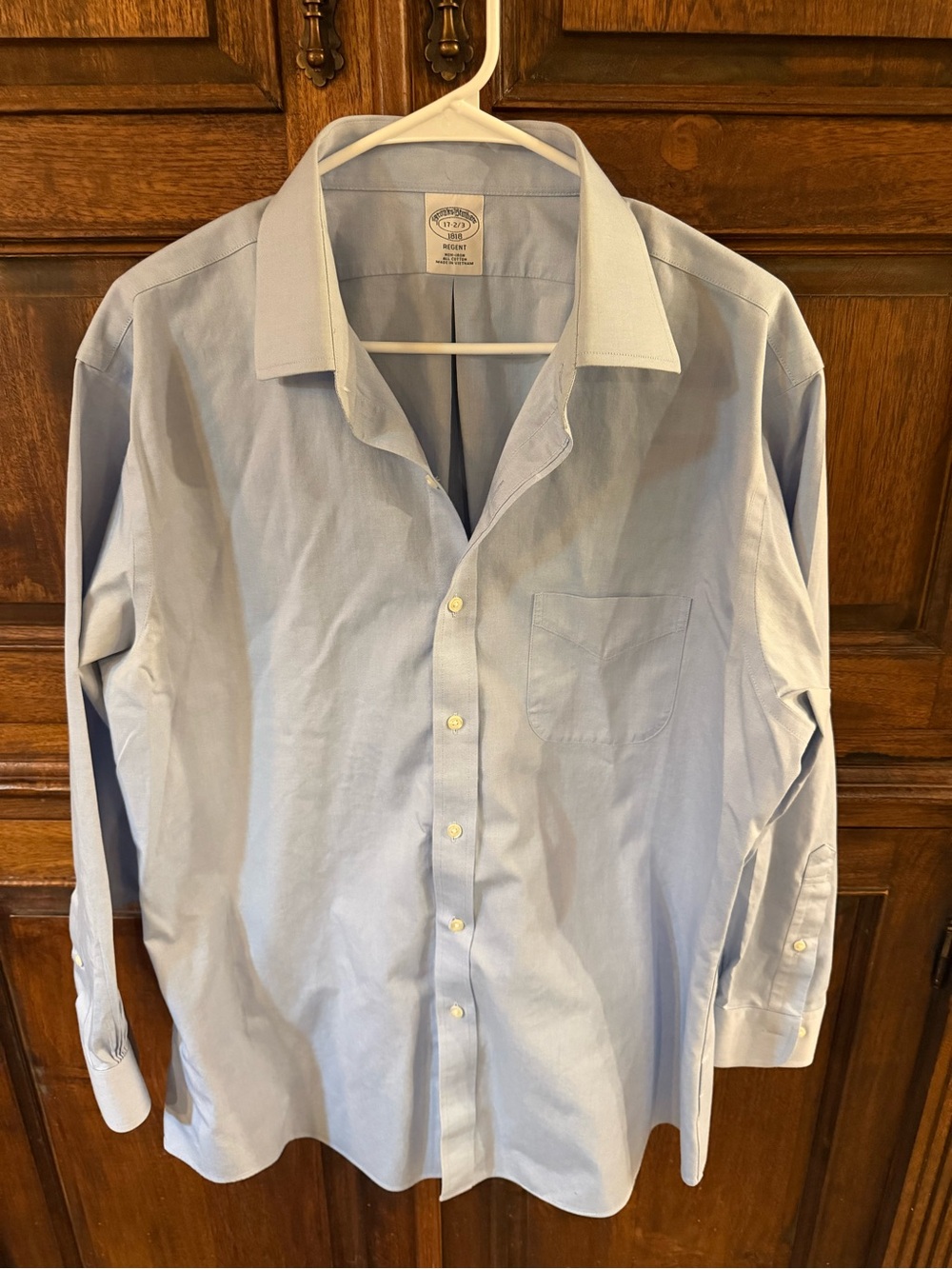 Brooks Brothers Regent Dress Shirt Mens 17.23 Blue Button Up Non Iron Cotton